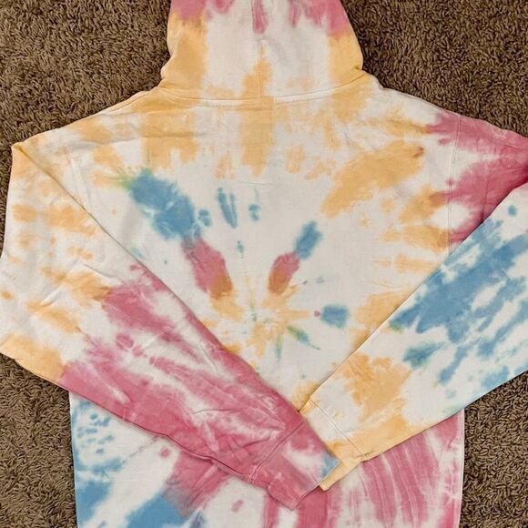 By Sami Ryan Pink Blue Yellow Tie Dye Graphic Print Hoodie Sweatshirt SZ S NWOT - Picture 8 of 8